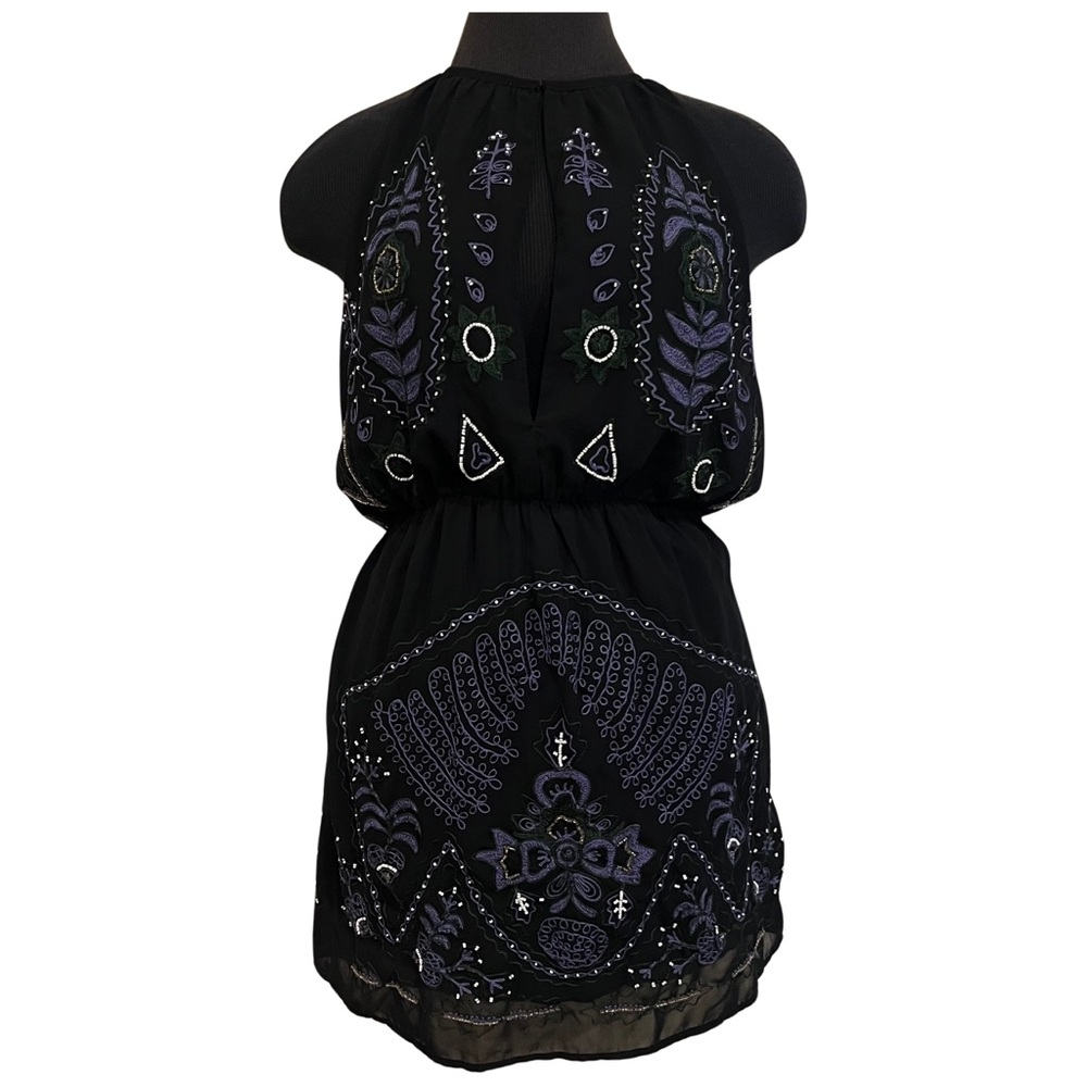 A La Plage Beaded Embroidered Keyhole Halter Cocktail Dress Size Small